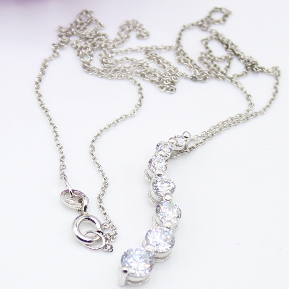 Sterling Silver CZ journey necklace - Picture 5 of 7